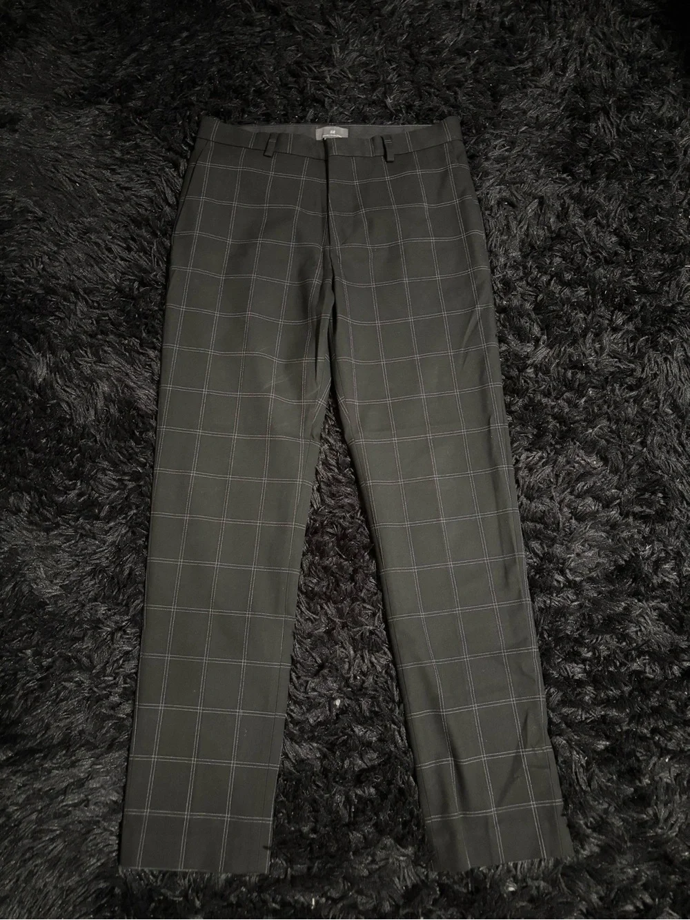 H&M Black & Gray Plaid Slim Fit Trousers
